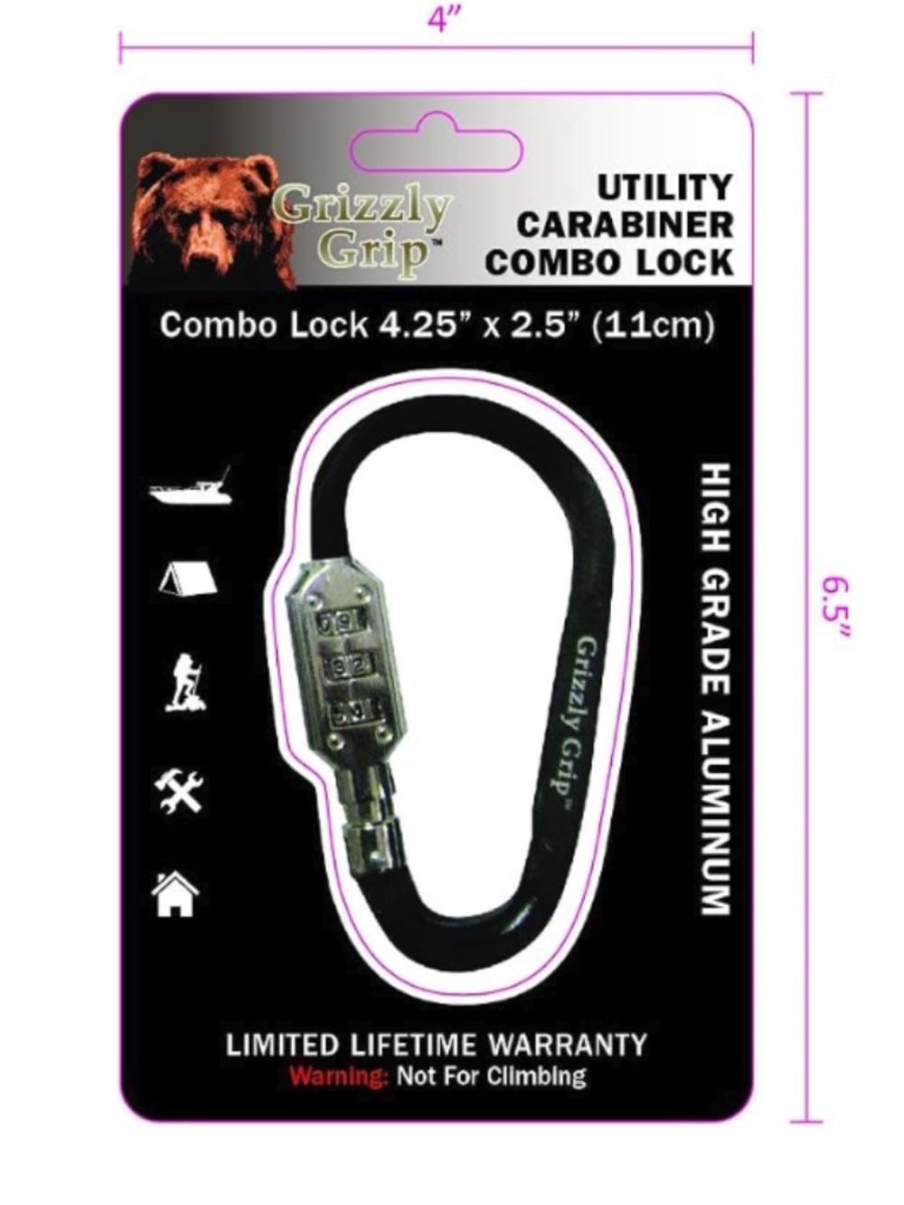 Grizzly Grip Utility Carabiner Combo Lock